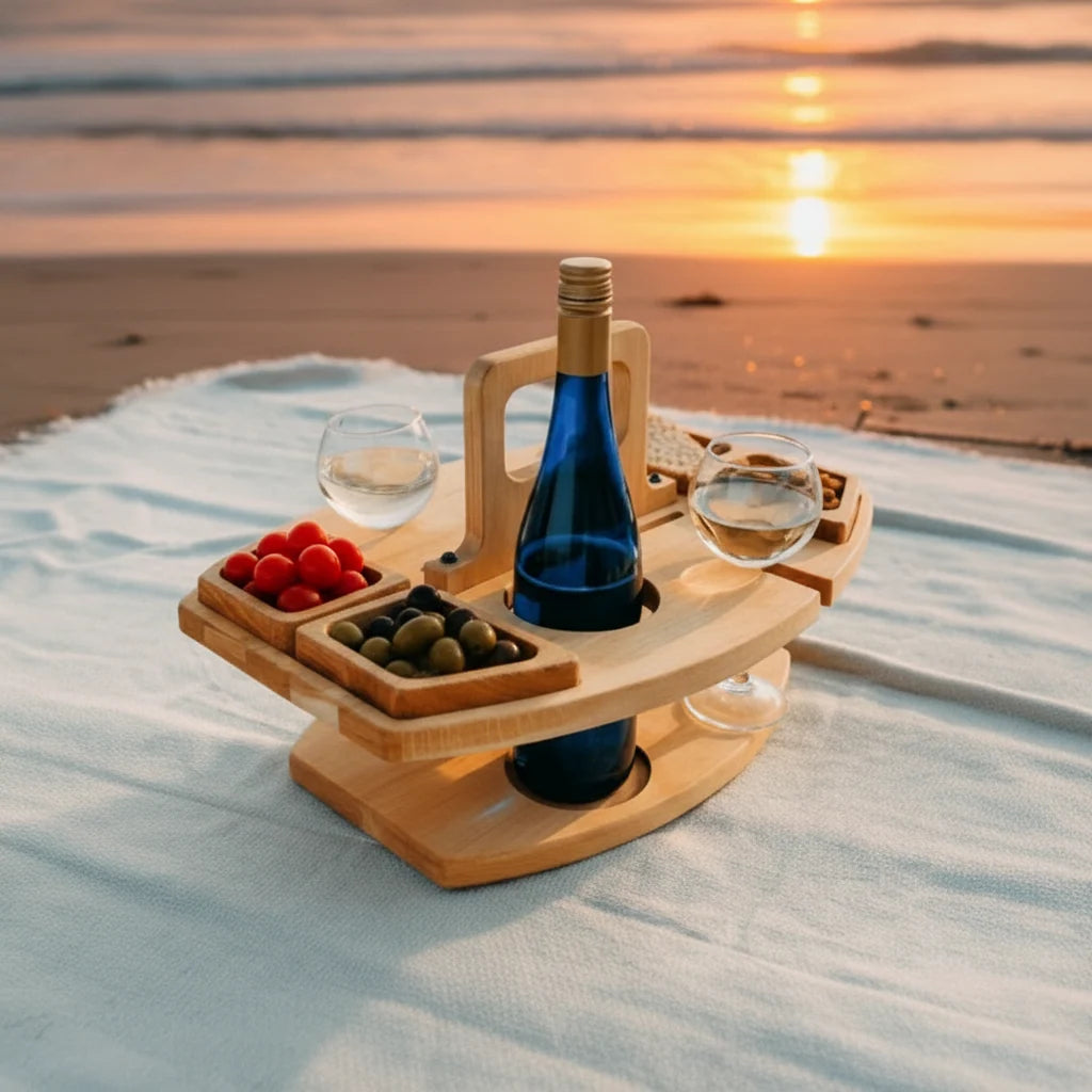 Picnic Table Wooden Wine & Snack Compartments