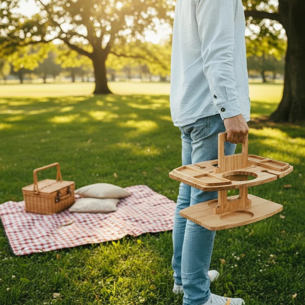 Picnic Table Wooden Wine & Snack Compartments