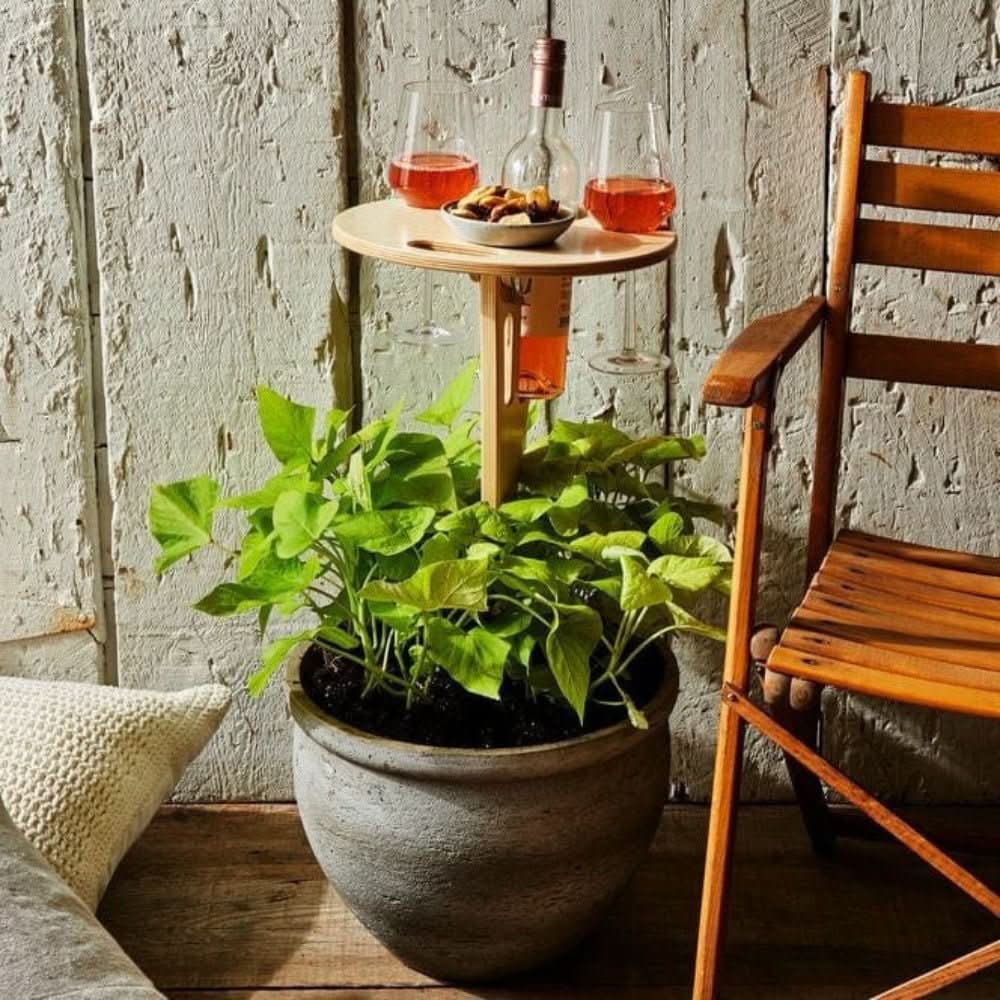 Picnic Wine Table Wooden Bottle Holder & 2 Glass Slots