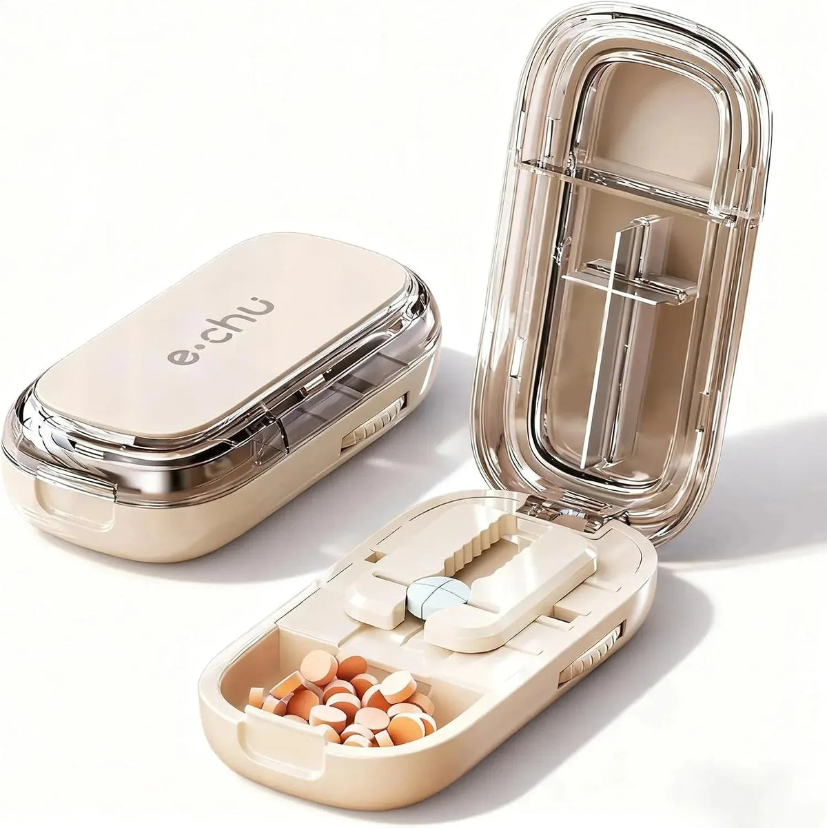 Pill Cutter Adjustable Alignment Stainless Steel Blade with Storage Compartments