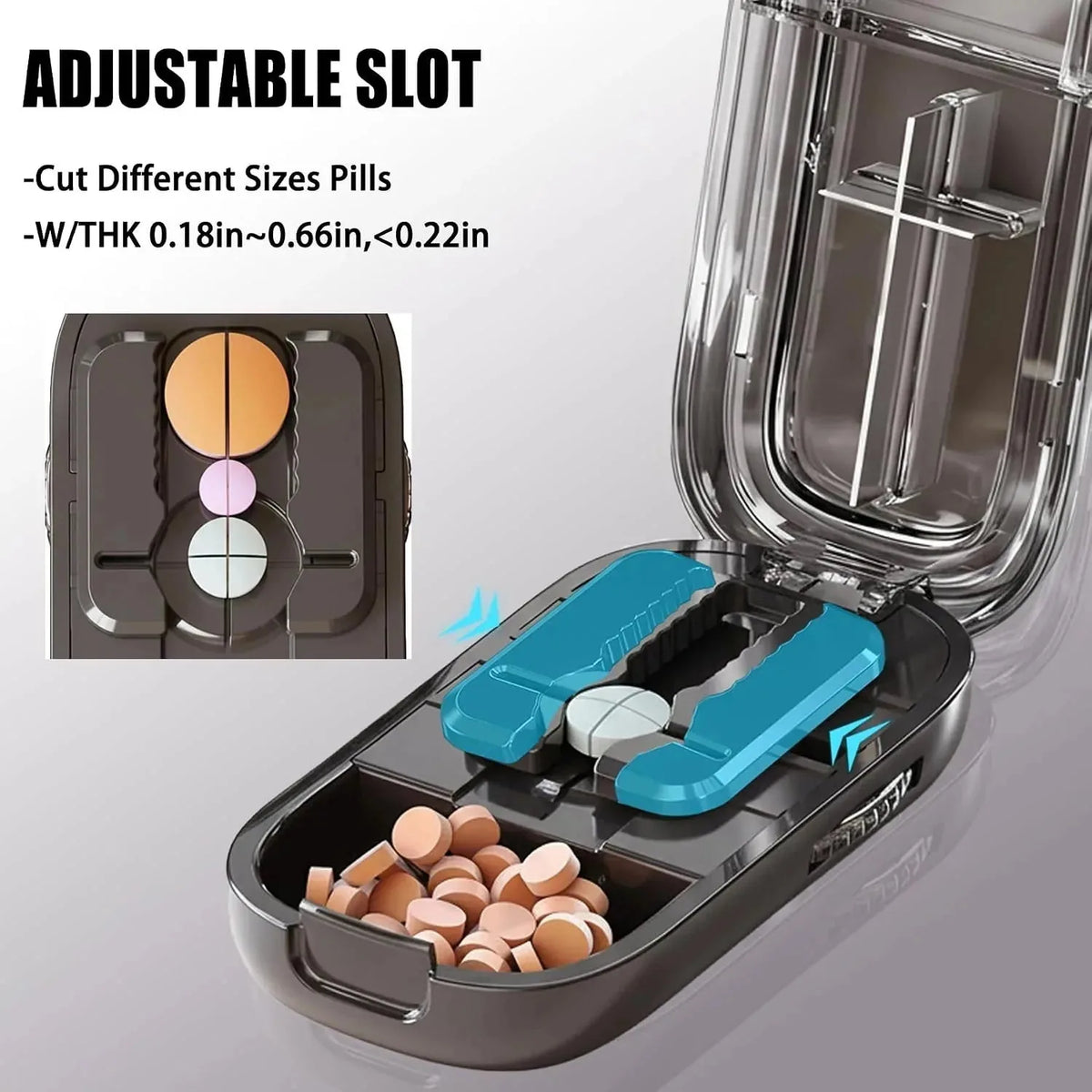 Pill Cutter Adjustable Alignment Stainless Steel Blade with Storage Compartments