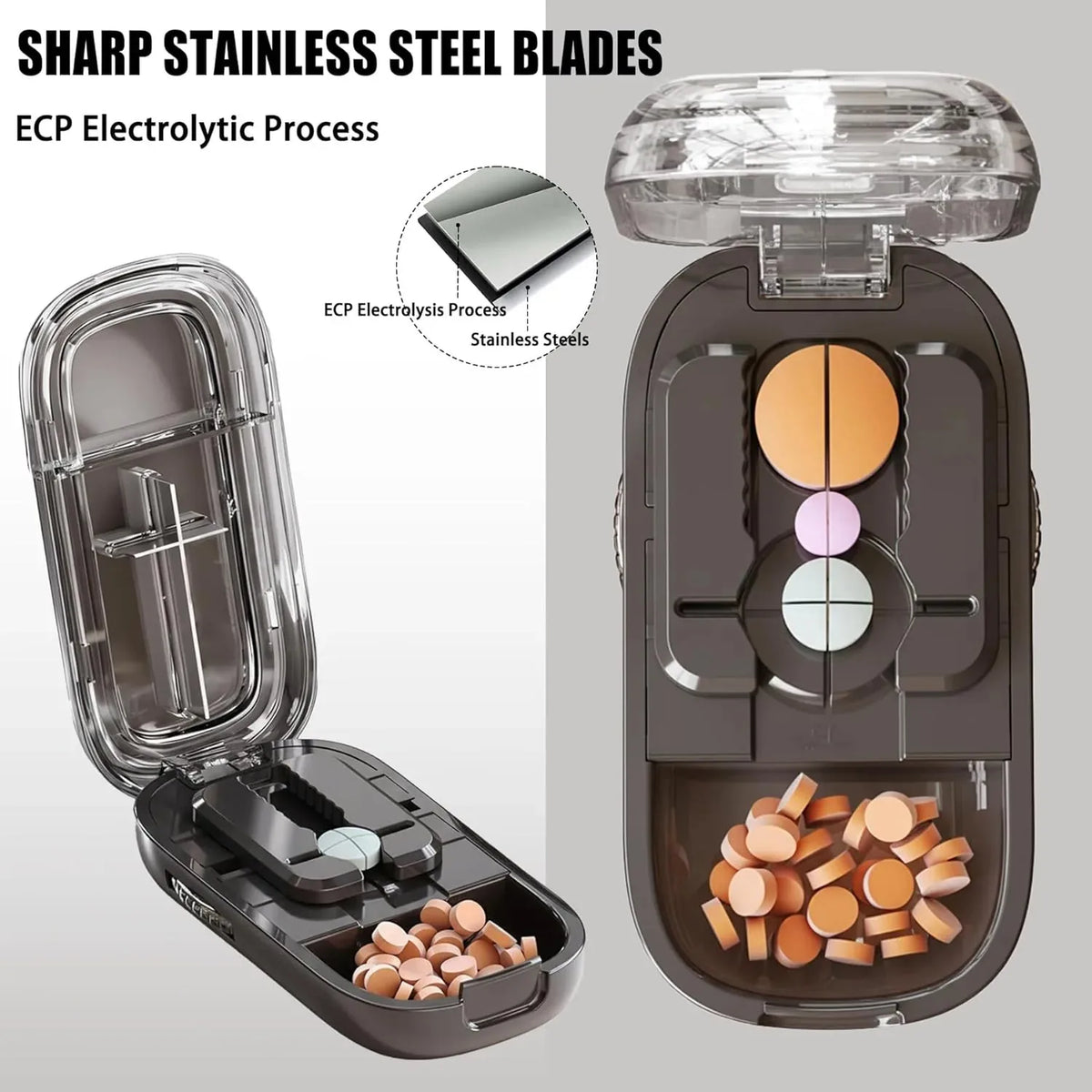 Pill Cutter Adjustable Alignment Stainless Steel Blade with Storage Compartments
