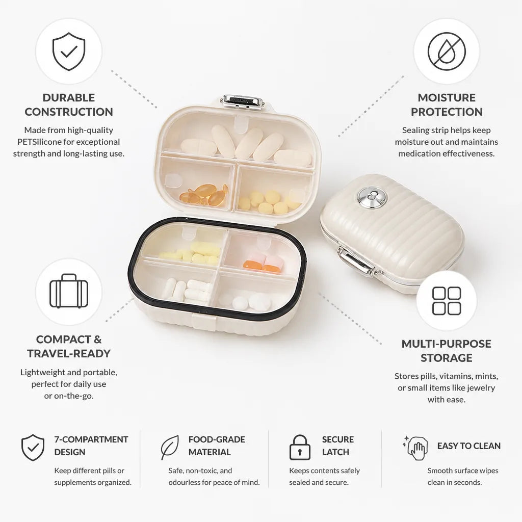 Pill Organizer 7-Compartment Moisture-Resistant Seal Set of 2