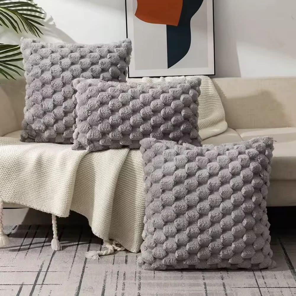 Pillowcase 3D Plush Grid Machine Washable With Concealed Zipper