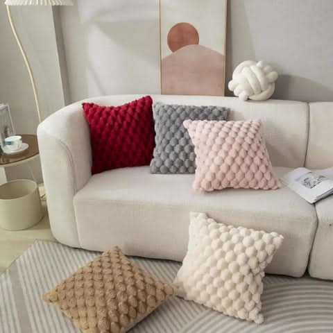 Pillowcase 3D Plush Grid Machine Washable With Concealed Zipper