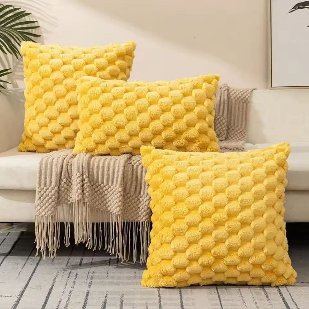 Pillowcase 3D Plush Grid Machine Washable With Concealed Zipper