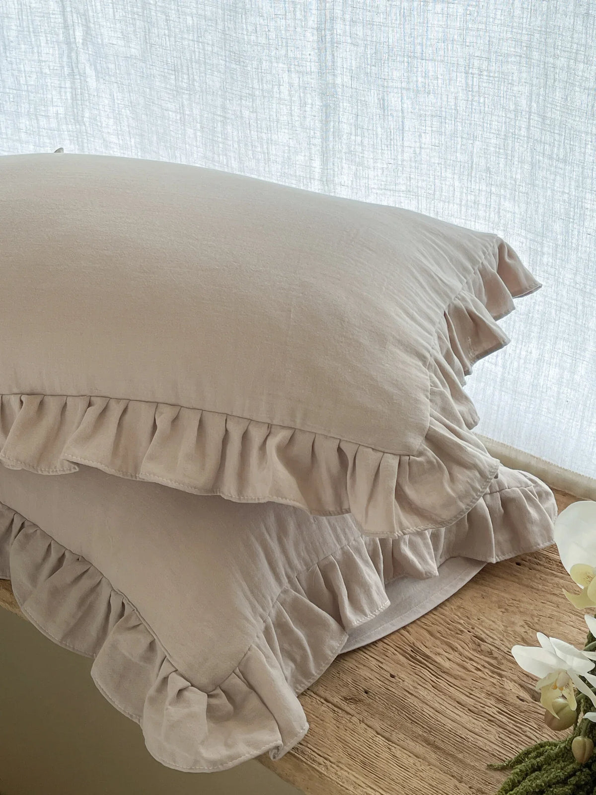 Pillowcase Set Pre-Washed Linen & Ruffled Edge