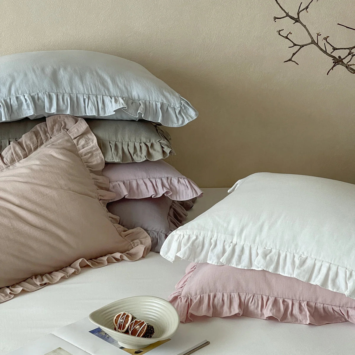 Pillowcase Set Pre-Washed Linen & Ruffled Edge