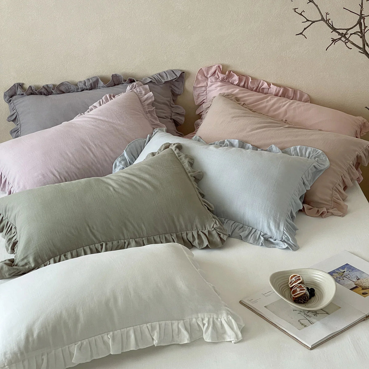 Pillowcase Set Pre-Washed Linen & Ruffled Edge
