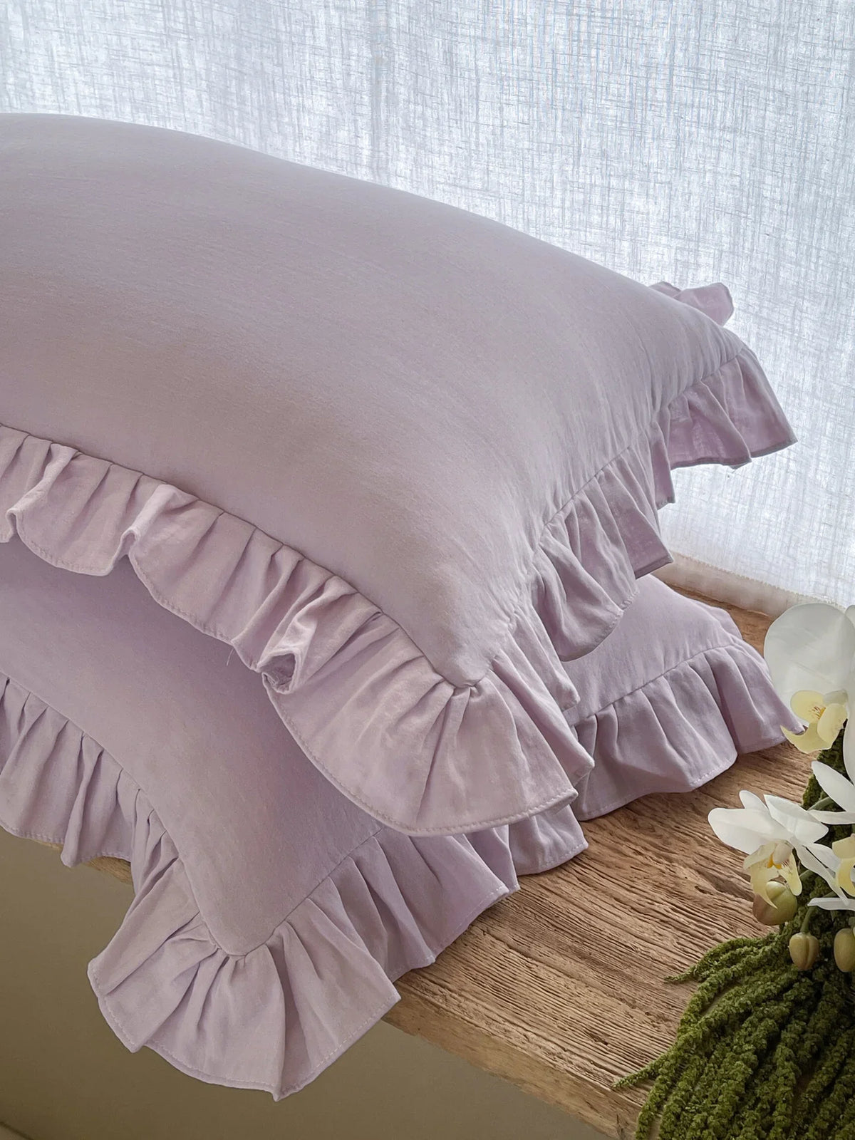 Pillowcase Set Pre-Washed Linen & Ruffled Edge