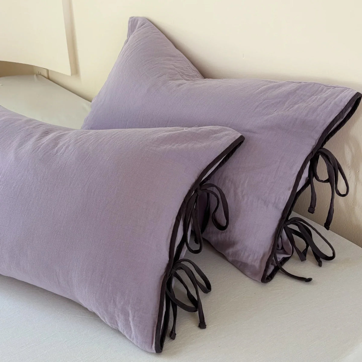 Pillowcase Set Washed Linen Look & Decorative Ties