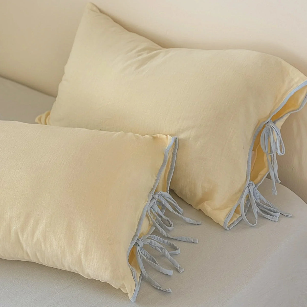 Pillowcase Set Washed Linen Look & Decorative Ties