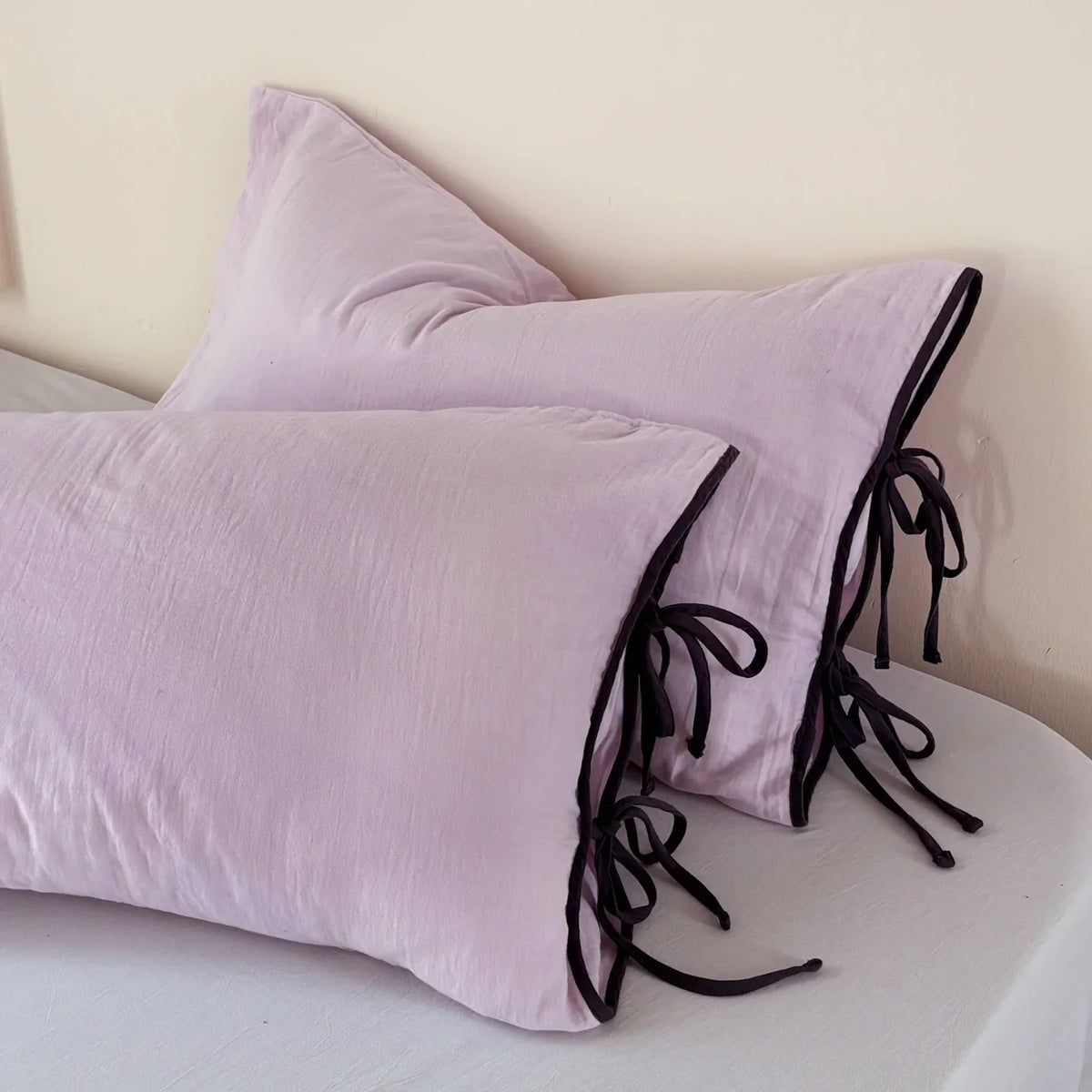 Pillowcase Set Washed Linen Look & Decorative Ties