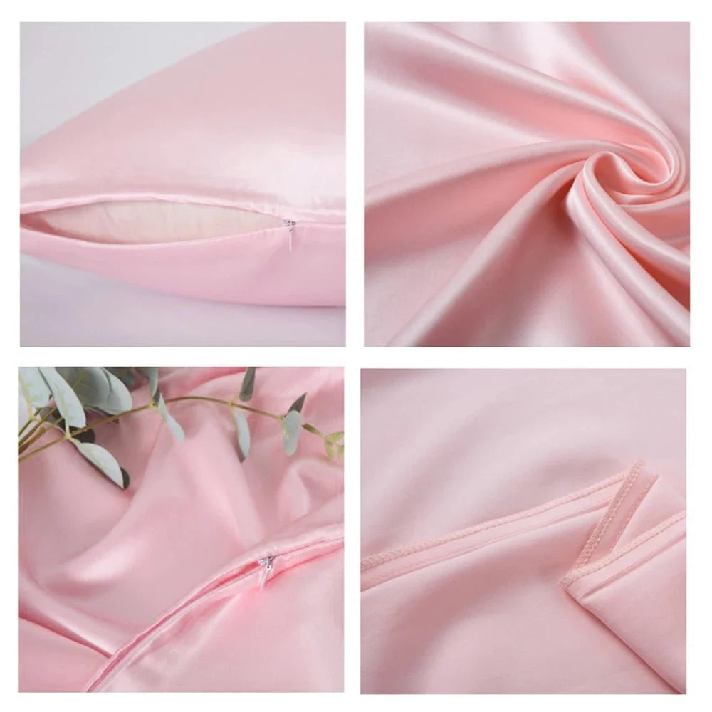 Pillowcase Silk-Like Polyester Breathable Concealed Zipper