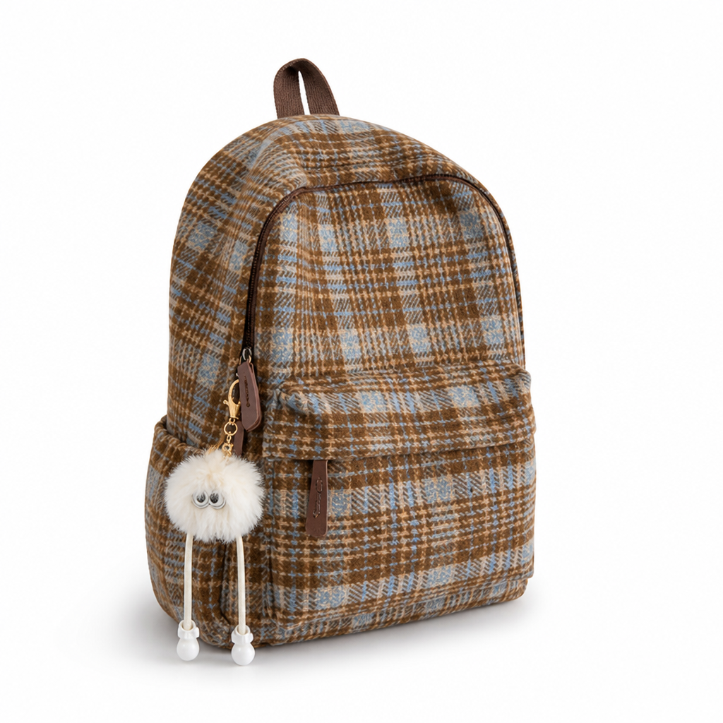 Plaid School Backpack With Laptop Compartment (Padded Shoulder Straps)
