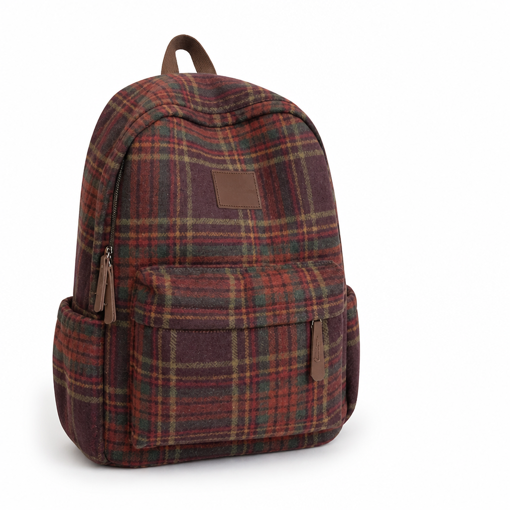 Plaid School Backpack With Laptop Compartment (Padded Shoulder Straps)