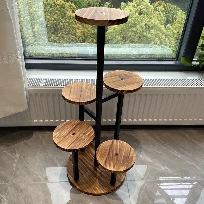 Plant Stand 6-Tier Round Stepped Timber