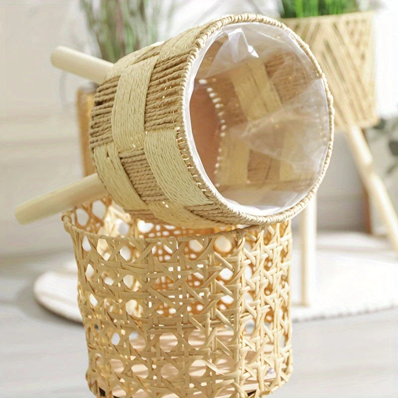 Plant Stand Hand-Woven Rattan Bamboo Frame Splayed Wooden Legs