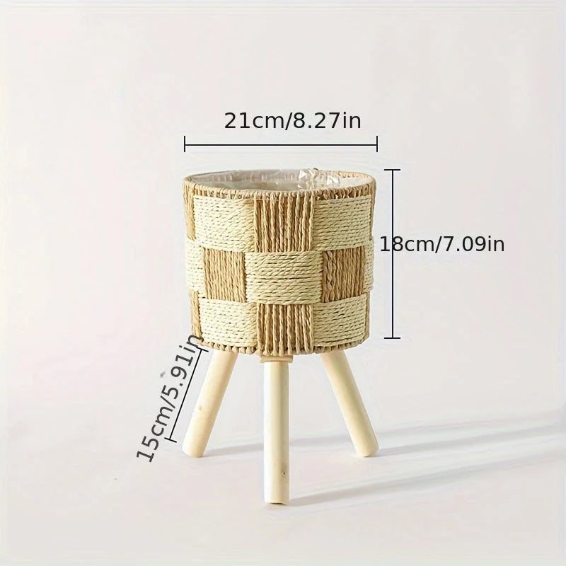 Plant Stand Hand-Woven Rattan Bamboo Frame Splayed Wooden Legs