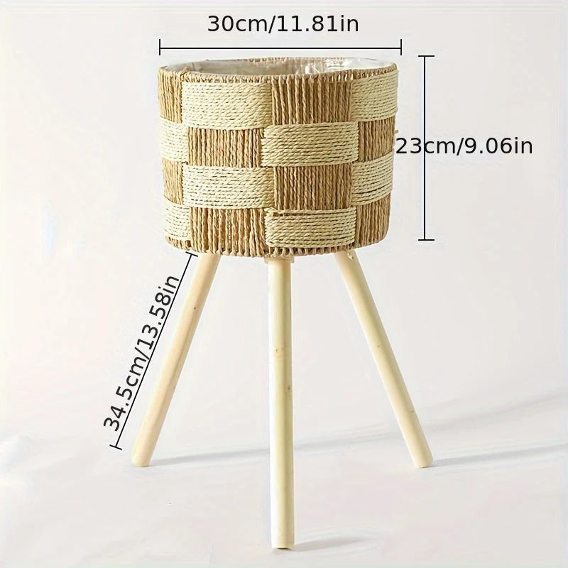 Plant Stand Hand-Woven Rattan Bamboo Frame Splayed Wooden Legs