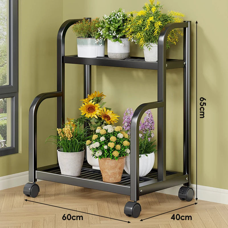 Plant Stand Three-Tier Rolling Metal Shelves