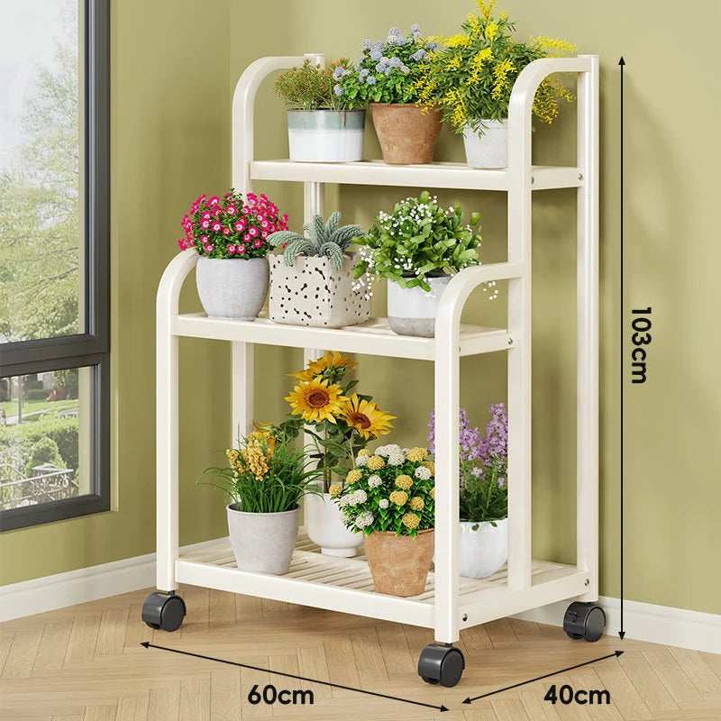 Plant Stand Three-Tier Rolling Metal Shelves