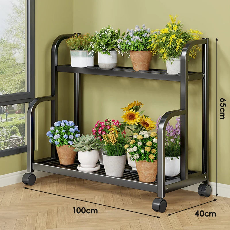 Plant Stand Three-Tier Rolling Metal Shelves