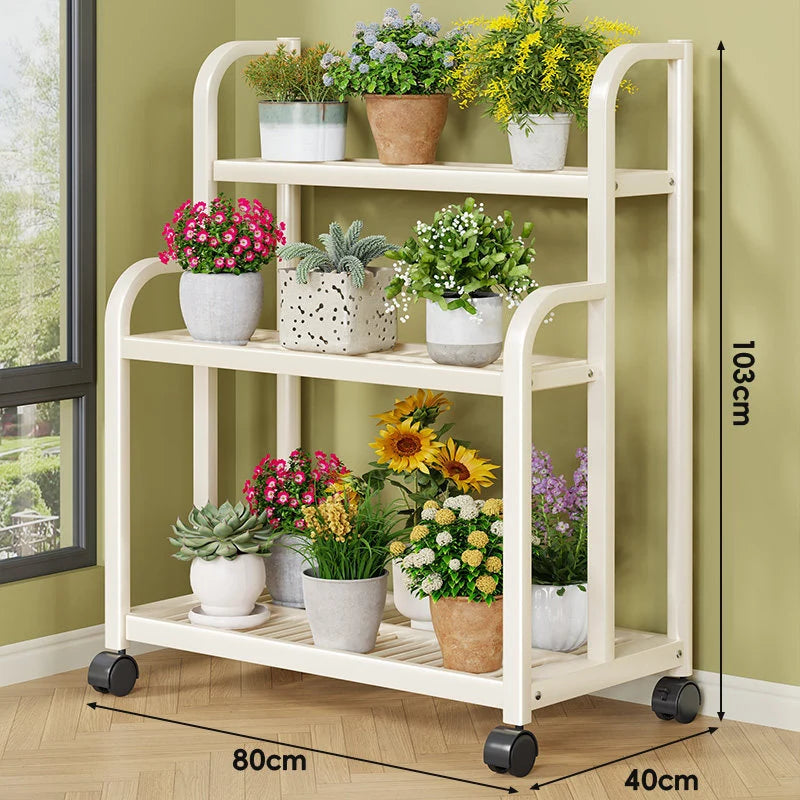 Plant Stand Three-Tier Rolling Metal Shelves
