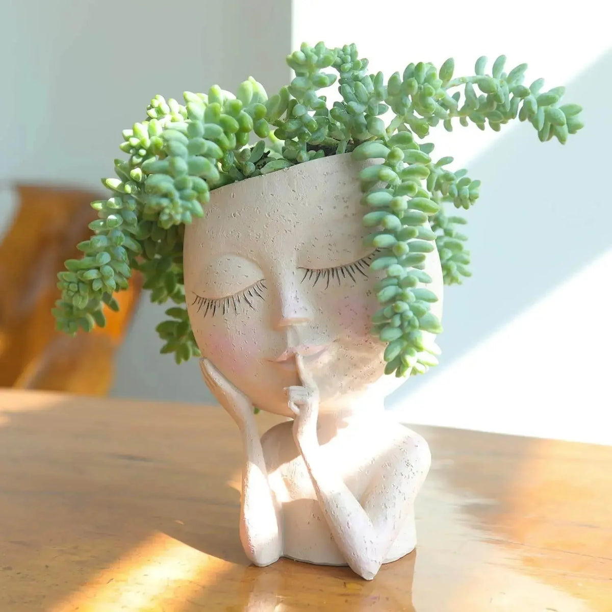 Planter Ceramic Sculpted Face Compact