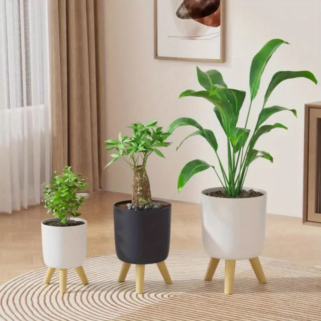 Planter Pot Matte Finish & Solid Wood Legs