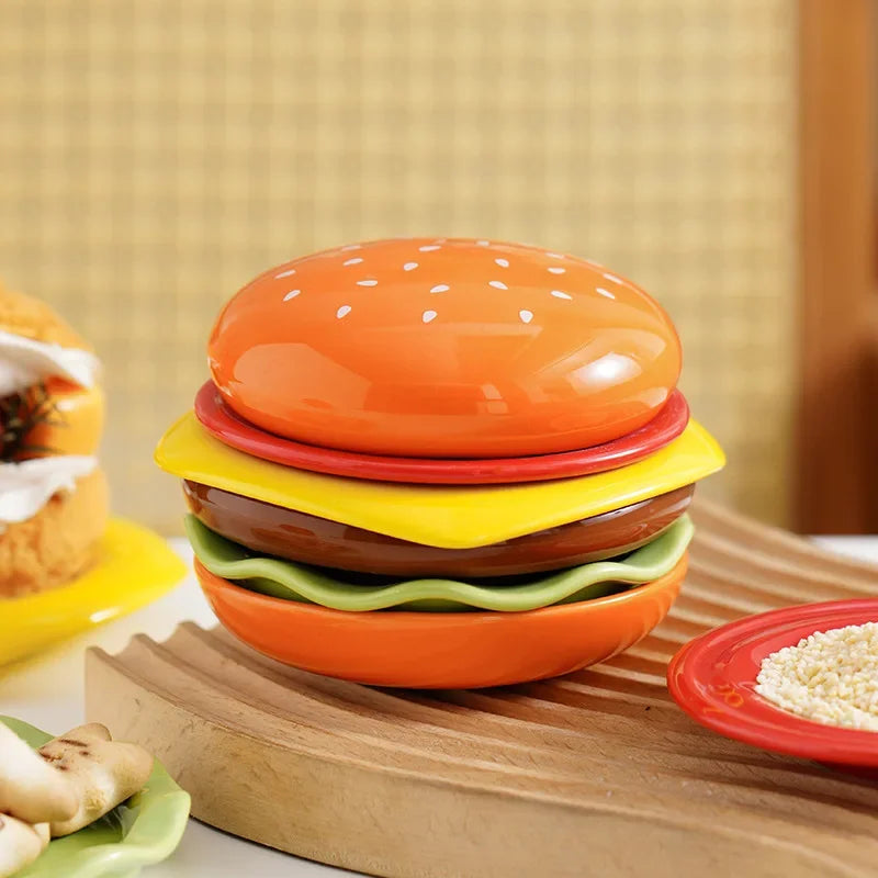 Plate Set Ceramic Hamburger-Shaped 6-Piece