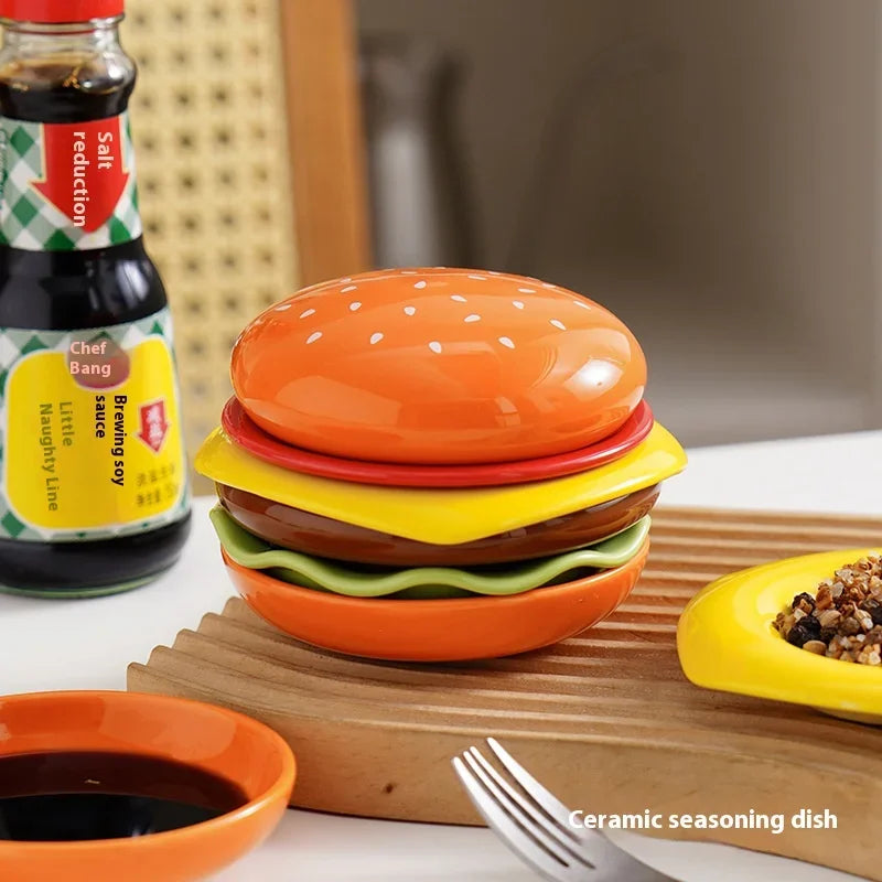 Plate Set Ceramic Hamburger-Shaped 6-Piece