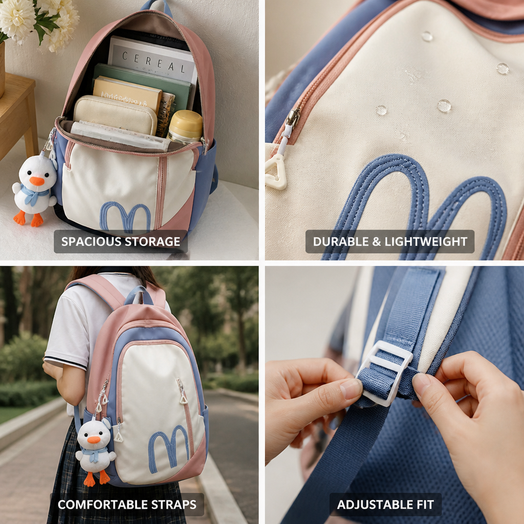 Plush-Accent Lightweight School Backpack (Padded Straps)
