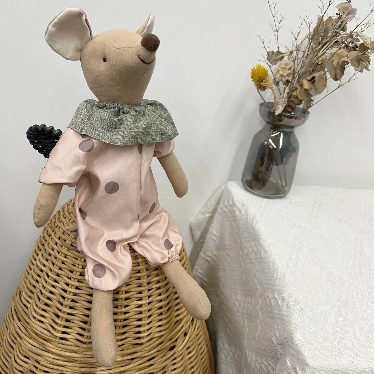 Plush Animal Doll Handcrafted Cotton-Linen Crocheted Outfit