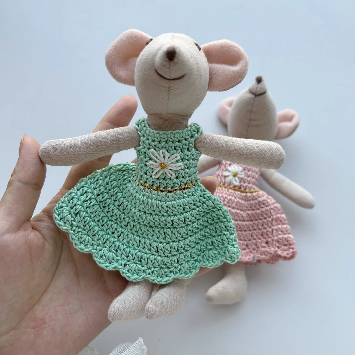 Plush Animal Doll Handcrafted Cotton-Linen Crocheted Outfit