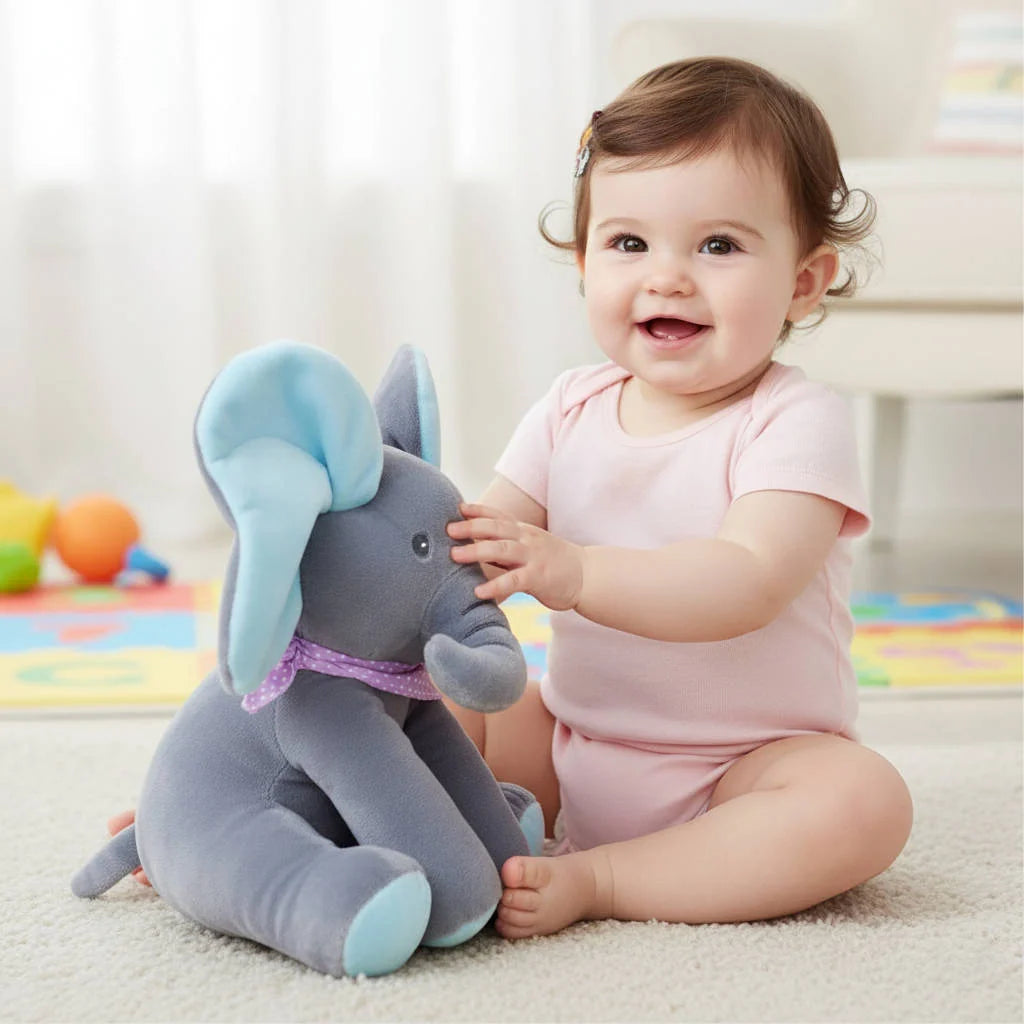 Plush Elephant Peekaboo & Singing Foot Controls