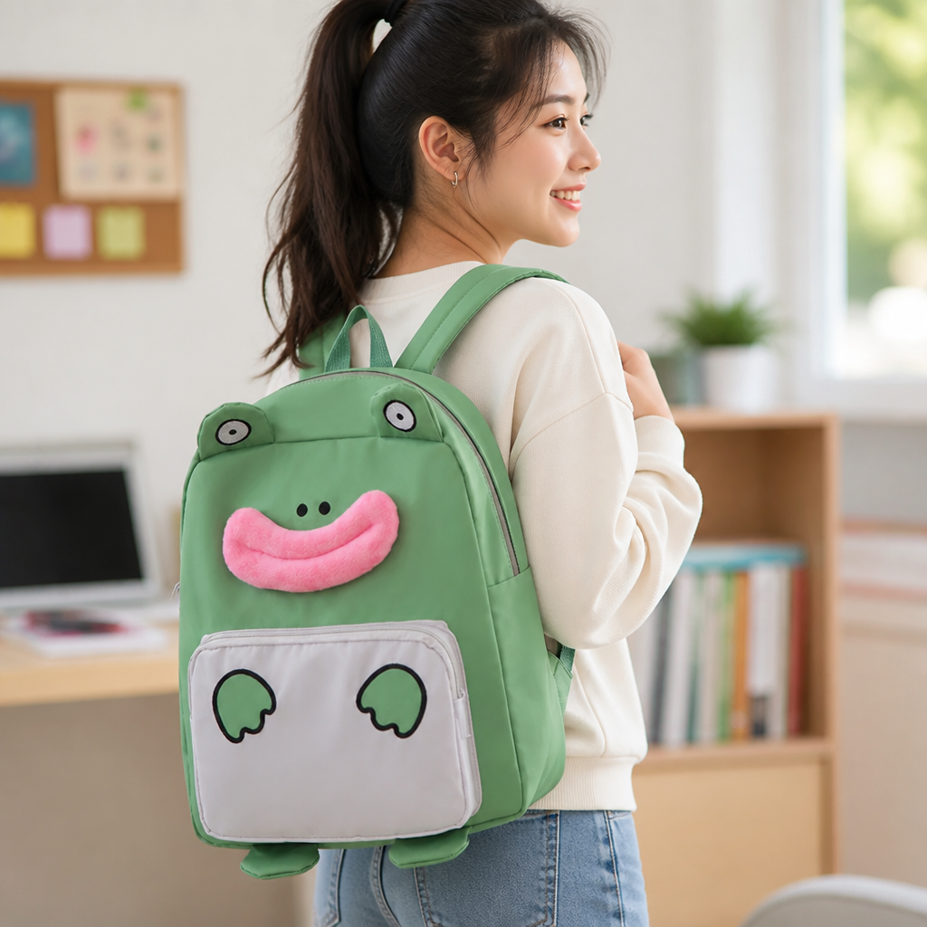 Plush Frog Kids Backpack (Padded Straps)