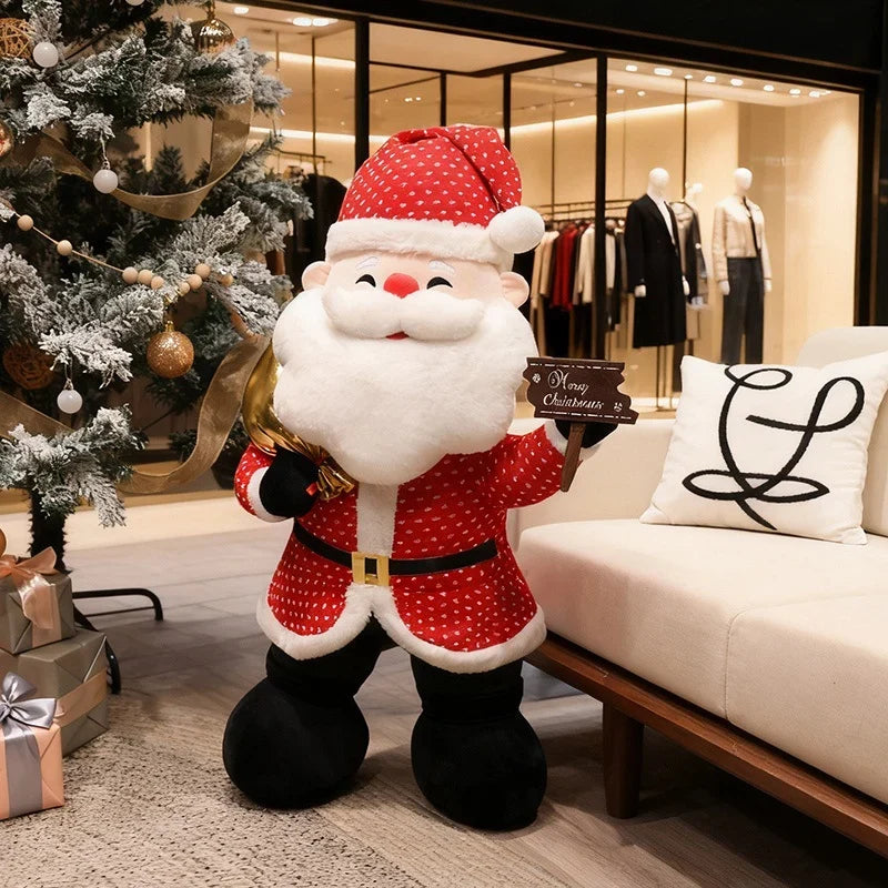 Plush Santa Figure Embroidered Face Weighted Base