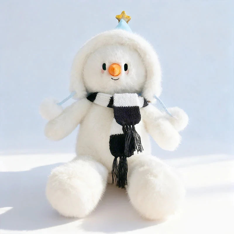 Plush Snowman Toy 15 Inch Soft Polyester Hand-Knitted Scarf