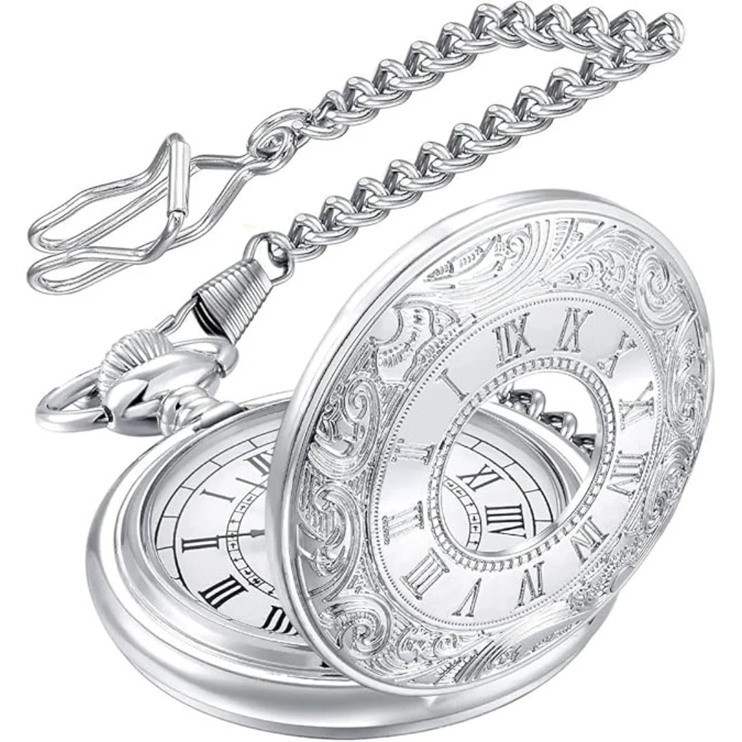 Pocket Watch Roman Numeral Quartz Movement 14.57 Inch Chain