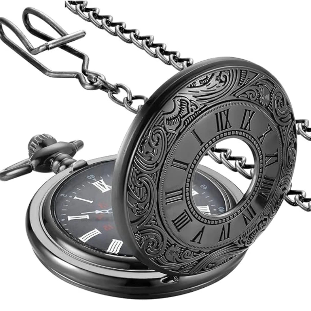Pocket Watch Roman Numeral Quartz Movement 14.57 Inch Chain