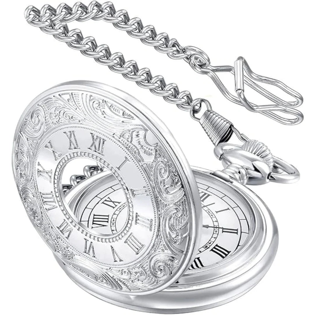 Pocket Watch Roman Numeral Quartz Movement 14.57 Inch Chain