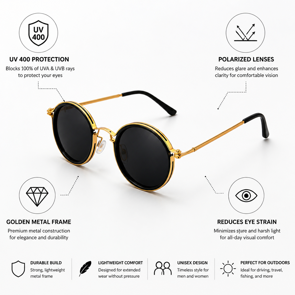 Polarized UV400 Golden Metal Frame Sunglasses