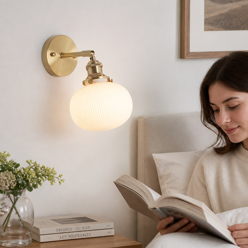 Polished Brass Ribbed Glass Wall Lamp (3 Sizes)