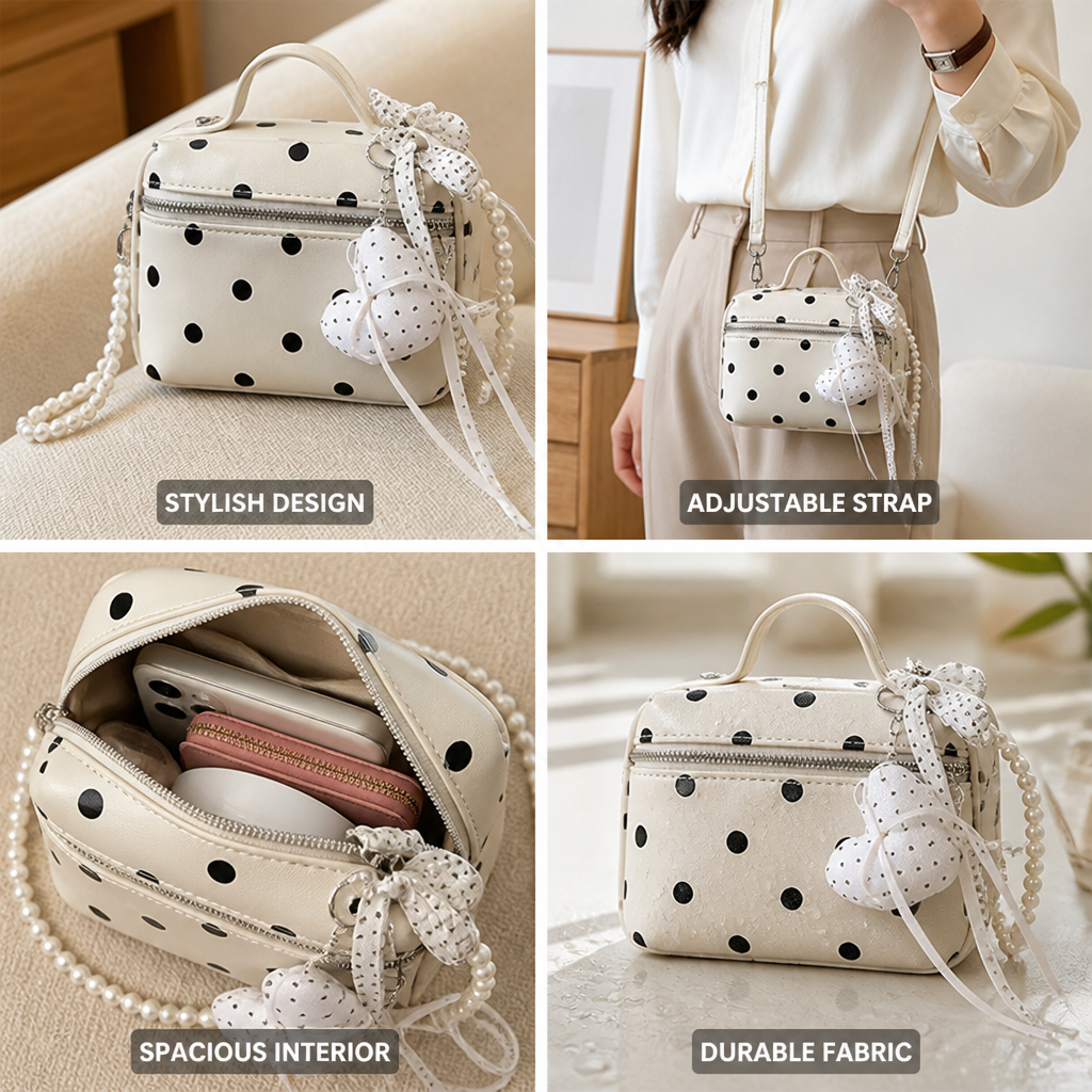 Polka Dot Adjustable Strap Crossbody Bag