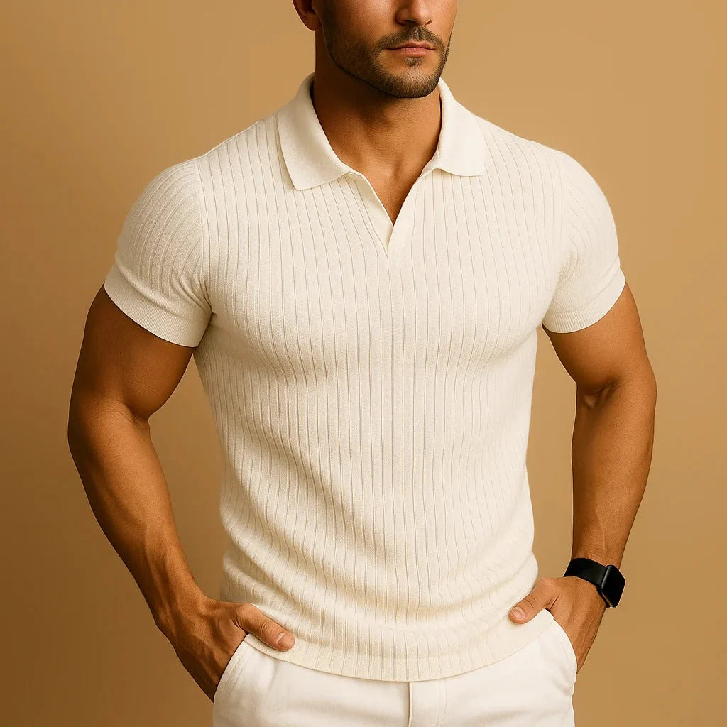 Polo Shirt Ribbed Slim Fit Four-Way Stretch