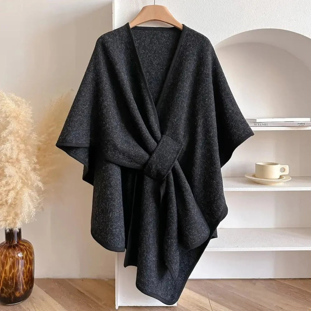 Poncho Wrap Lightweight Polyester Wool Blend Versatile Wear
