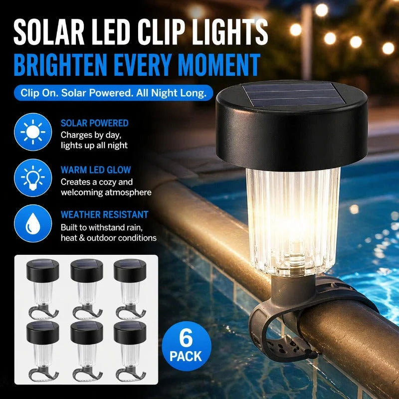 Pool Rail Lights Solar-Powered Snap-On Automatic