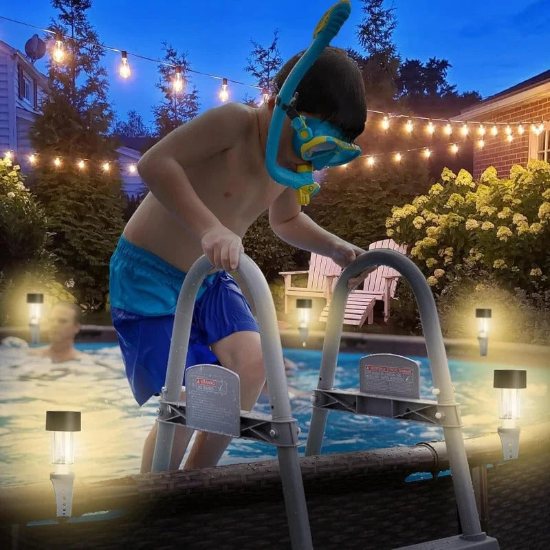 Pool Rail Lights Solar-Powered Snap-On Automatic