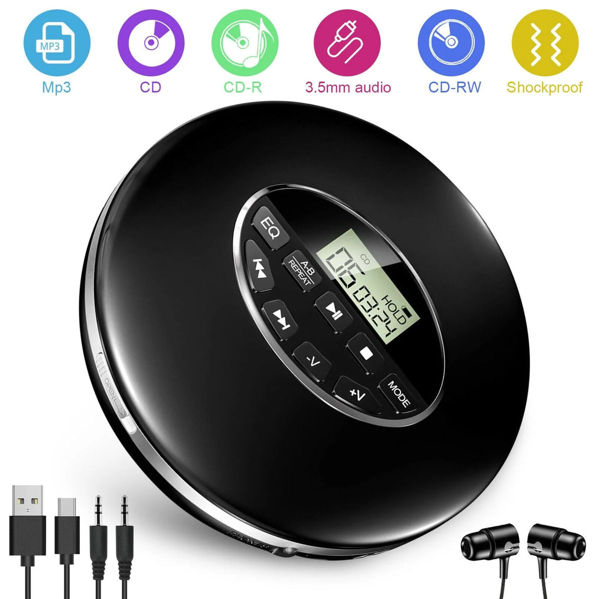 Portable CD Player Anti-Skip Battery & AC Power